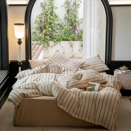 91家纺网 家纺一手货源 找家纺 （总）华超针织 2023新款色织竖条水洗棉四件套