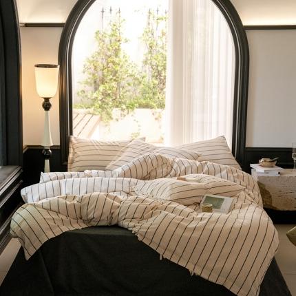 91家纺网 家纺一手货源 找家纺 （总）华超针织 2023新款色织竖条水洗棉四件套