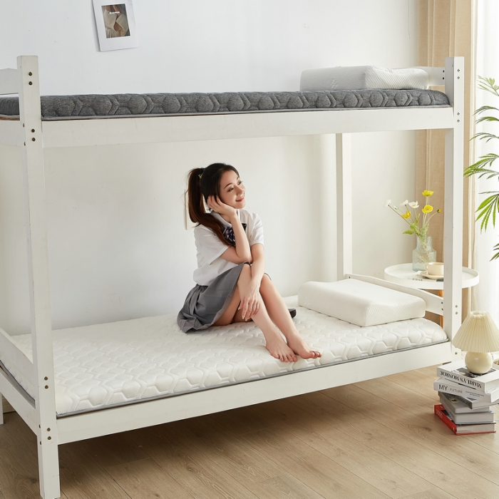 91家纺网 家纺一手货源 找家纺 锦丝钰床垫 2025新款学生多功能冰藤针织棉双面四季两用床垫 格子白