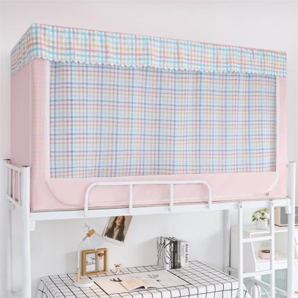 91家纺网 家纺一手货源 找家纺 宅部落2023新款99%全遮光涂层蚊帐格子系学生蚊帐 格调粉