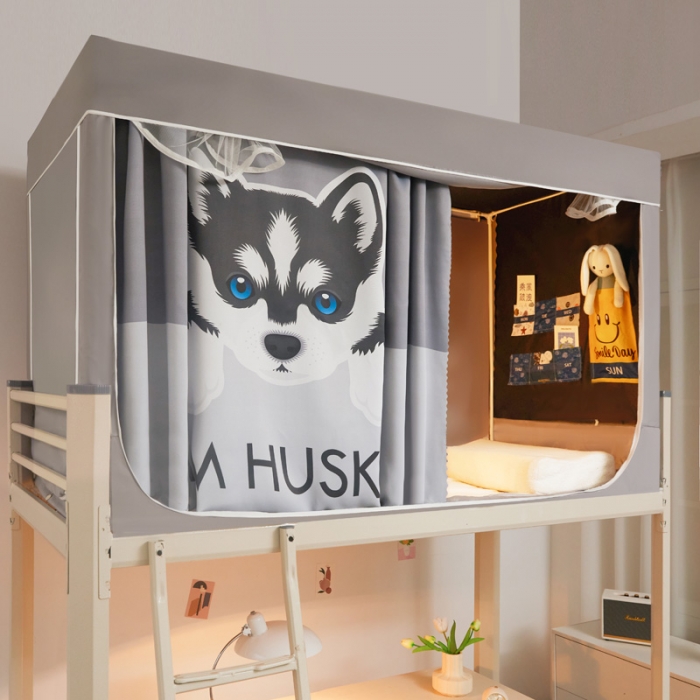 91家纺网 家纺一手货源 找家纺 宅部落2023新款99%全遮光涂层蚊帐印花系学生蚊帐 哈士奇