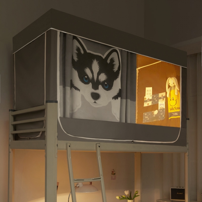 91家纺网 家纺一手货源 找家纺 宅部落2023新款99%全遮光涂层蚊帐印花系学生蚊帐 哈士奇