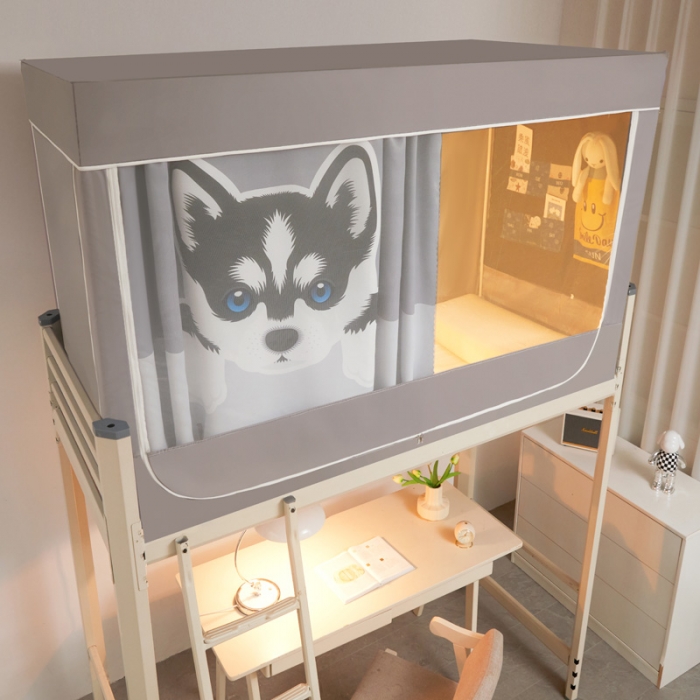 91家纺网 家纺一手货源 找家纺 宅部落2023新款99%全遮光涂层蚊帐印花系学生蚊帐 哈士奇