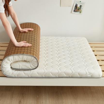 锦丝钰床垫 2025新款学生多功能冰藤针织棉双面四季两用床垫 格子白