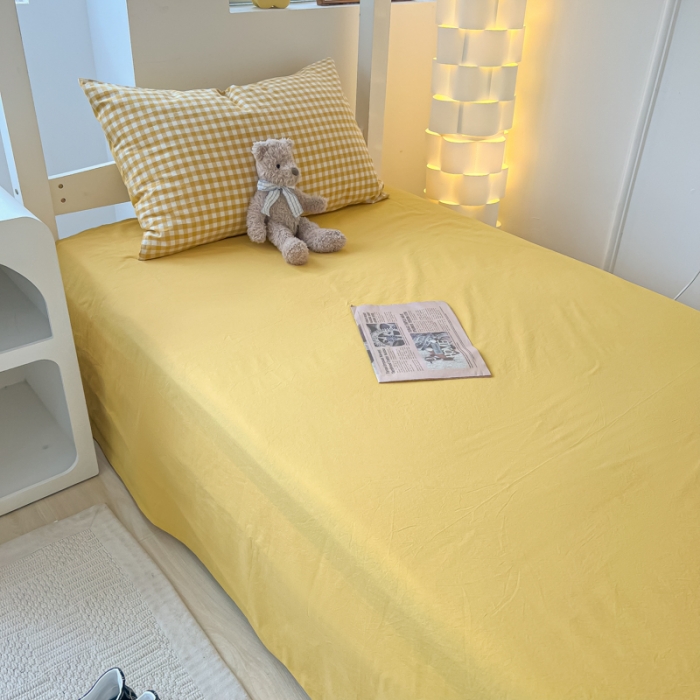 91家纺网 家纺一手货源 找家纺 盼季 2023新款无印风格子纯色水洗棉四件套 布丁黄