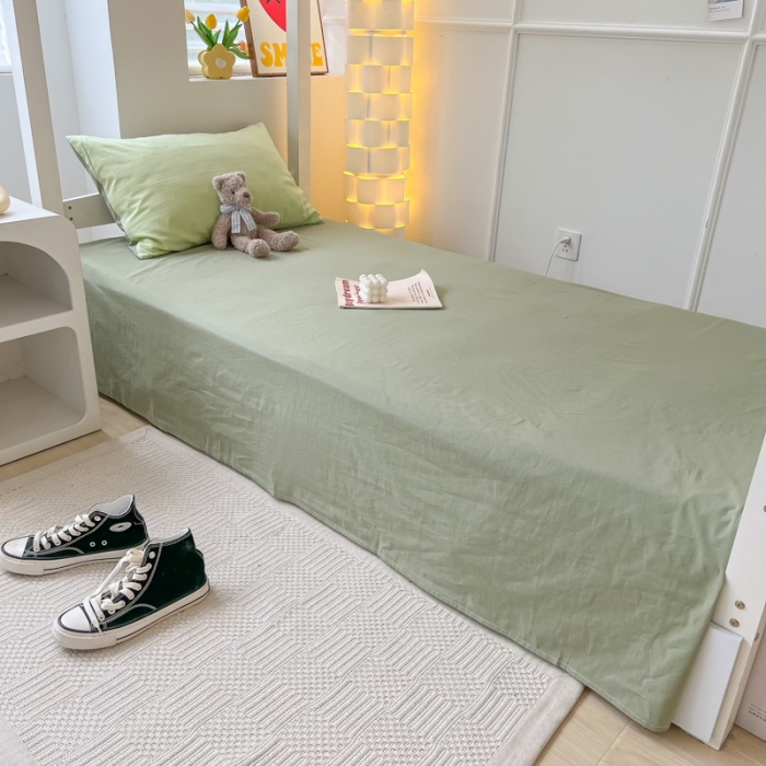 91家纺网 家纺一手货源 找家纺 盼季 2023新款无印风格子纯色水洗棉四件套 果绿深绿