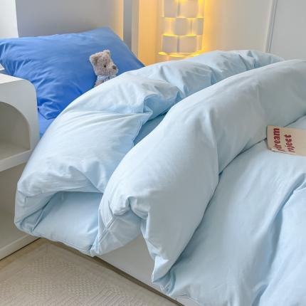 盼季 2023新款无印风格子纯色水洗棉四件套 克莱因蓝