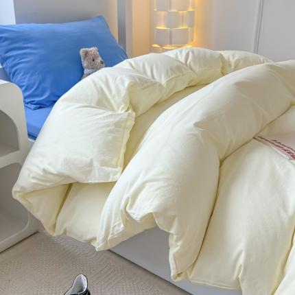 盼季 2023新款无印风格子纯色水洗棉四件套 奶黄+克莱因蓝