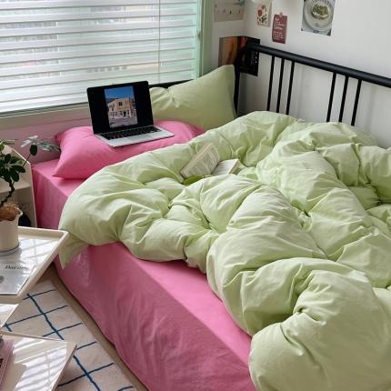 91家纺网 家纺一手货源 找家纺 总六巷胡同 2023新款ins博主风多巴胺纯色混搭全棉纯棉水洗棉四件套