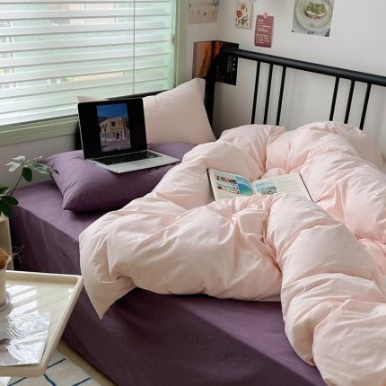 91家纺网 家纺一手货源 找家纺 总六巷胡同 2023新款ins博主风多巴胺纯色混搭全棉纯棉水洗棉四件套