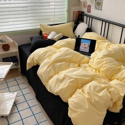 91家纺网 家纺一手货源 找家纺 总六巷胡同 2023新款ins博主风多巴胺纯色混搭全棉纯棉水洗棉四件套