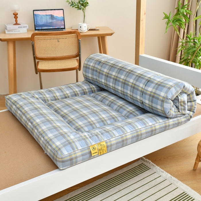 91家纺网 家纺一手货源 找家纺 鑫钰 2023新款学生宿舍专用全棉色织床褥垫褥软床垫整张羽丝棉填充 丁香蓝格