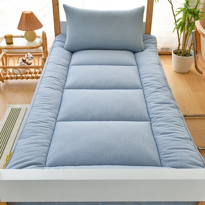 91家纺网 家纺一手货源 找家纺 鑫钰 2023新款学生宿舍专用全棉色织床褥垫褥软床垫整张羽丝棉填充 湖蓝