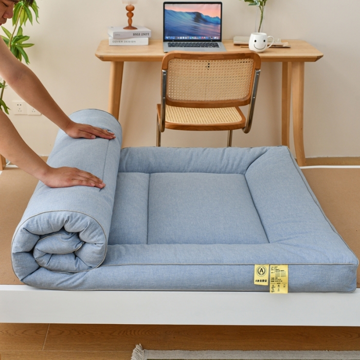 91家纺网 家纺一手货源 找家纺 鑫钰 2023新款学生宿舍专用全棉色织床褥垫褥软床垫整张羽丝棉填充 湖蓝