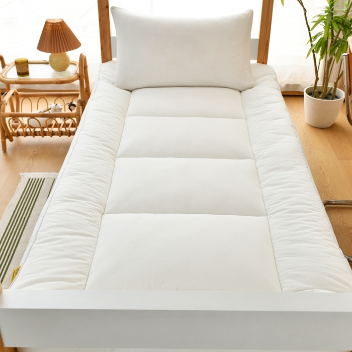 91家纺网 家纺一手货源 找家纺 鑫钰 2023新款学生宿舍专用全棉色织床褥垫褥软床垫整张羽丝棉填充 简洁白