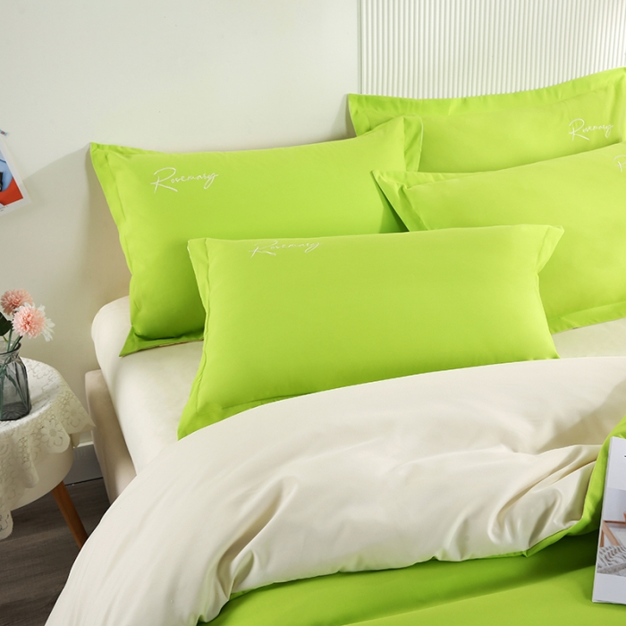 91家纺网 家纺一手货源 找家纺 7V 现货3000套110g加厚磨毛刺绣网红直播四件套     库存数量每个颜色500套 果绿米