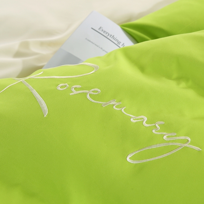 91家纺网 家纺一手货源 找家纺 7V 现货3000套110g加厚磨毛刺绣网红直播四件套     库存数量每个颜色500套 果绿米