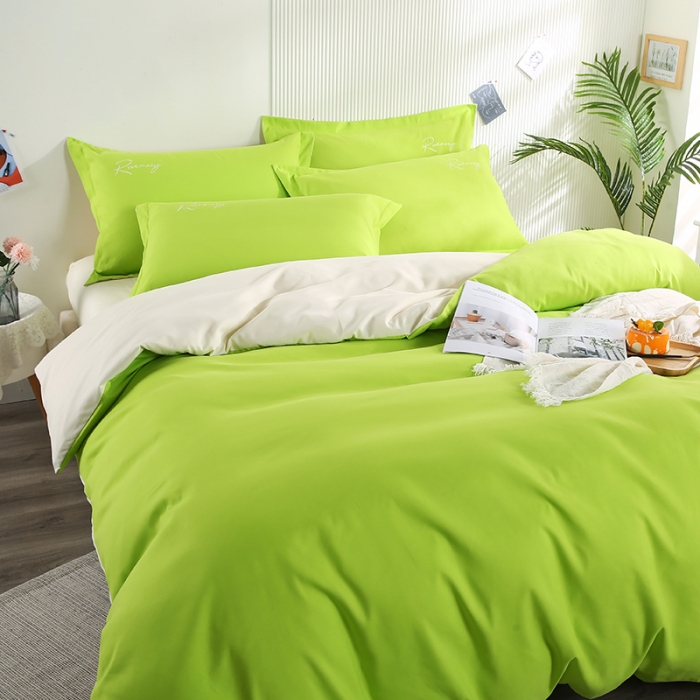 91家纺网 家纺一手货源 找家纺 7V 现货3000套110g加厚磨毛刺绣网红直播四件套     库存数量每个颜色500套 果绿米