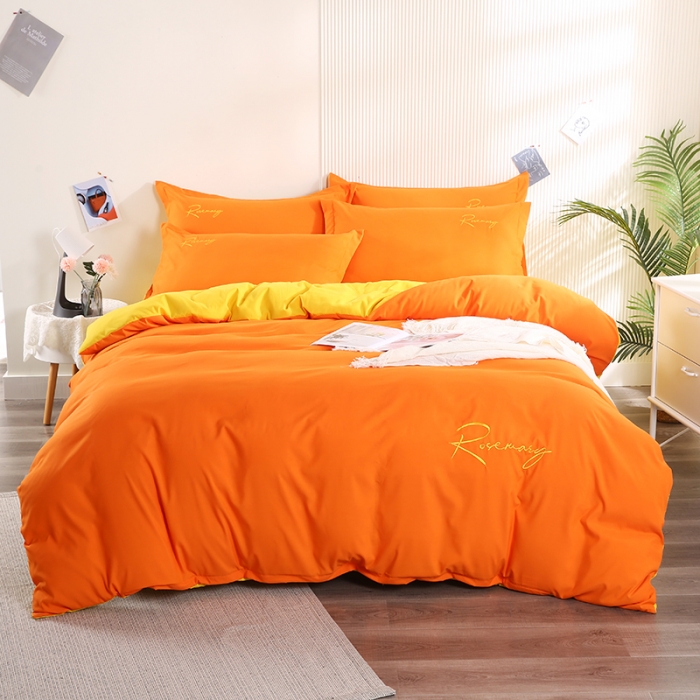 91家纺网 家纺一手货源 找家纺 7V 现货3000套110g加厚磨毛刺绣网红直播四件套     库存数量每个颜色500套 靓橙黄