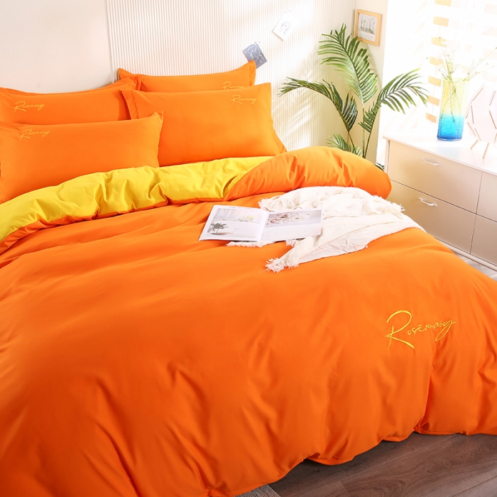 91家纺网 家纺一手货源 找家纺 7V 现货3000套110g加厚磨毛刺绣网红直播四件套     库存数量每个颜色500套 靓橙黄