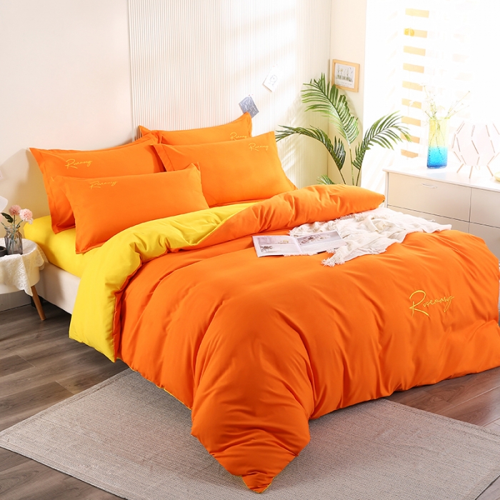 91家纺网 家纺一手货源 找家纺 7V 现货3000套110g加厚磨毛刺绣网红直播四件套     库存数量每个颜色500套 靓橙黄