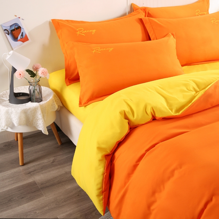 91家纺网 家纺一手货源 找家纺 7V 现货3000套110g加厚磨毛刺绣网红直播四件套     库存数量每个颜色500套 靓橙黄