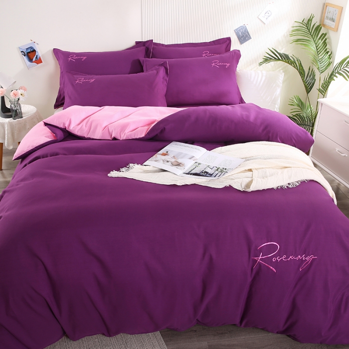 91家纺网 家纺一手货源 找家纺 7V 现货3000套110g加厚磨毛刺绣网红直播四件套     库存数量每个颜色500套 魅紫玉