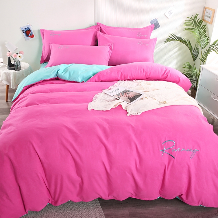 91家纺网 家纺一手货源 找家纺 7V 现货3000套110g加厚磨毛刺绣网红直播四件套     库存数量每个颜色500套 胭脂绿