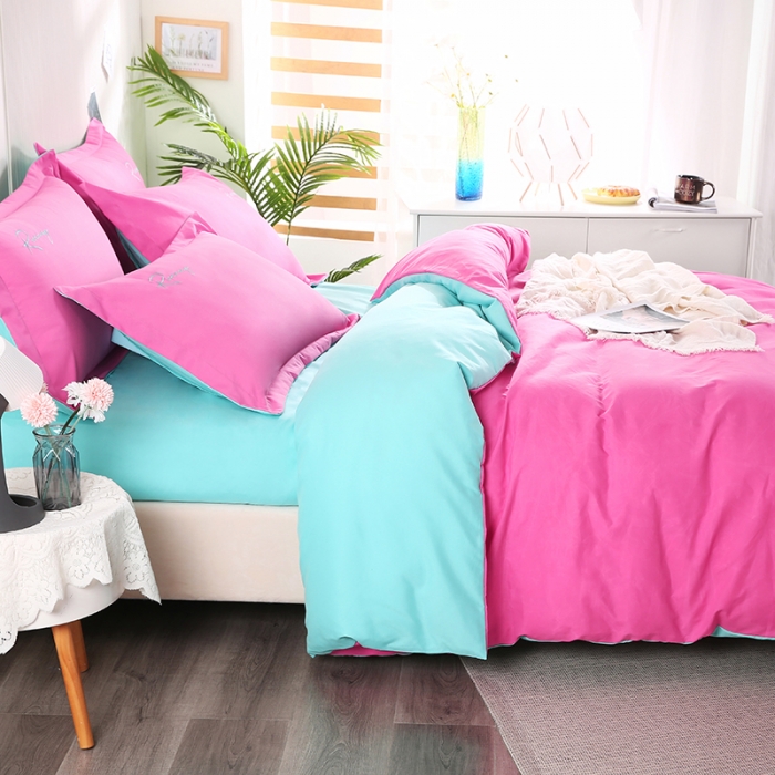 91家纺网 家纺一手货源 找家纺 7V 现货3000套110g加厚磨毛刺绣网红直播四件套     库存数量每个颜色500套 胭脂绿