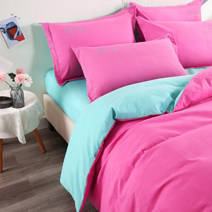 91家纺网 家纺一手货源 找家纺 7V 现货3000套110g加厚磨毛刺绣网红直播四件套     库存数量每个颜色500套 胭脂绿