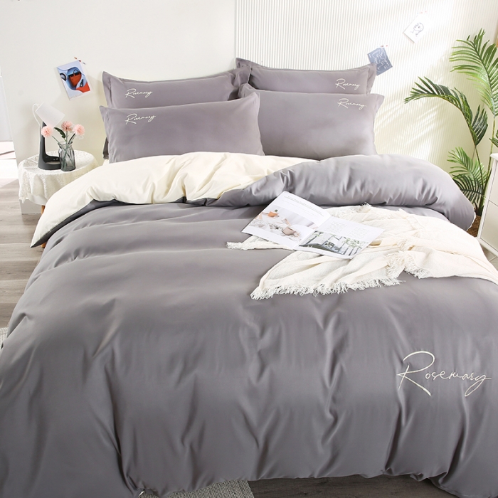 91家纺网 家纺一手货源 找家纺 7V 现货3000套110g加厚磨毛刺绣网红直播四件套     库存数量每个颜色500套 银灰米