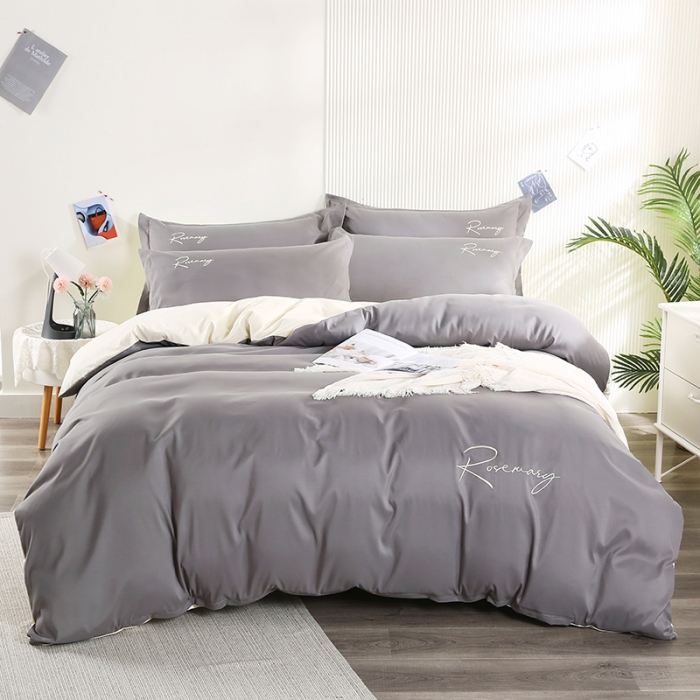 91家纺网 家纺一手货源 找家纺 7V 现货3000套110g加厚磨毛刺绣网红直播四件套     库存数量每个颜色500套 银灰米