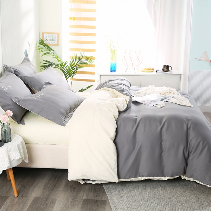 91家纺网 家纺一手货源 找家纺 7V 现货3000套110g加厚磨毛刺绣网红直播四件套     库存数量每个颜色500套 银灰米