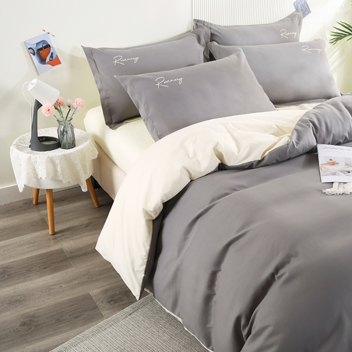 91家纺网 家纺一手货源 找家纺 7V 现货3000套110g加厚磨毛刺绣网红直播四件套     库存数量每个颜色500套 银灰米