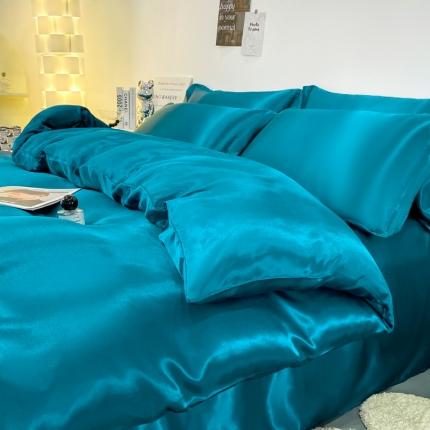 91家纺网 家纺一手货源 找家纺 梦尚舒2025新款水洗冰丝四件套床单款 巴黎蓝