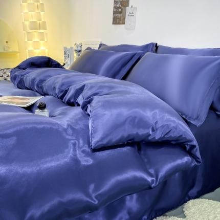 91家纺网 家纺一手货源 找家纺 梦尚舒2025新款水洗冰丝四件套床单款 藏青色