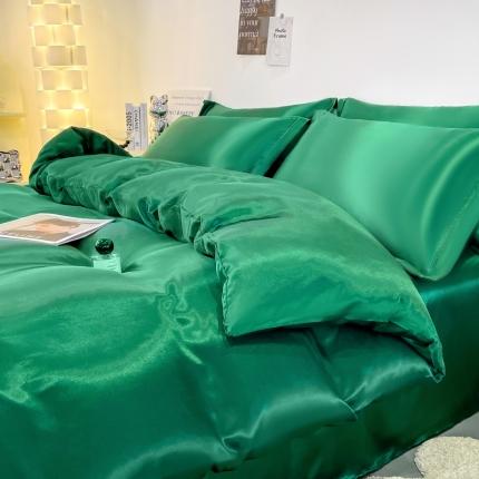 91家纺网 家纺一手货源 找家纺 梦尚舒2025新款水洗冰丝四件套床单款 翡翠绿