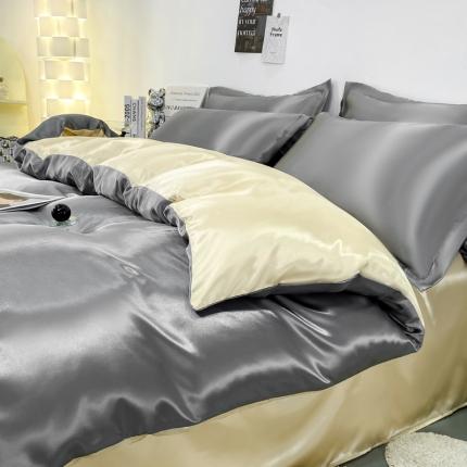 91家纺网 家纺一手货源 找家纺 梦尚舒2025新款水洗冰丝四件套床单款 银灰驼