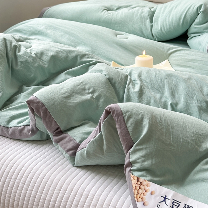 91家纺网 家纺一手货源 找家纺 森林人 2023新款A类水洗棉立体大豆被 立体-薄荷绿