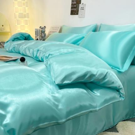 91家纺网 家纺一手货源 找家纺 梦尚舒2025新款水洗冰丝四件套床单款 水蓝