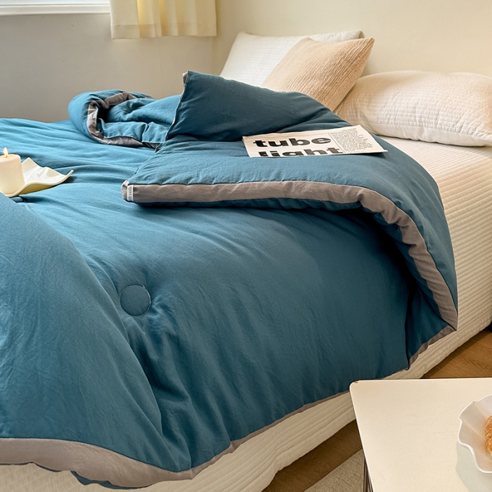 91家纺网 家纺一手货源 找家纺 森林人 2023新款A类水洗棉立体大豆被 立体-宾利蓝