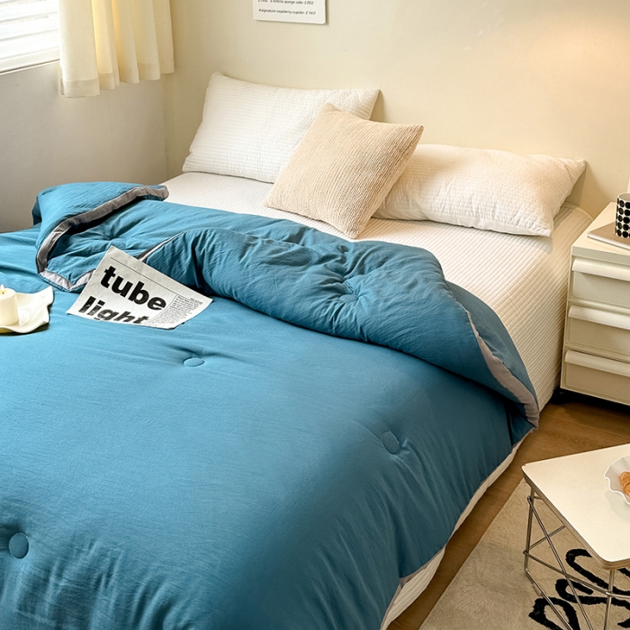 91家纺网 家纺一手货源 找家纺 森林人 2023新款A类水洗棉立体大豆被 立体-宾利蓝