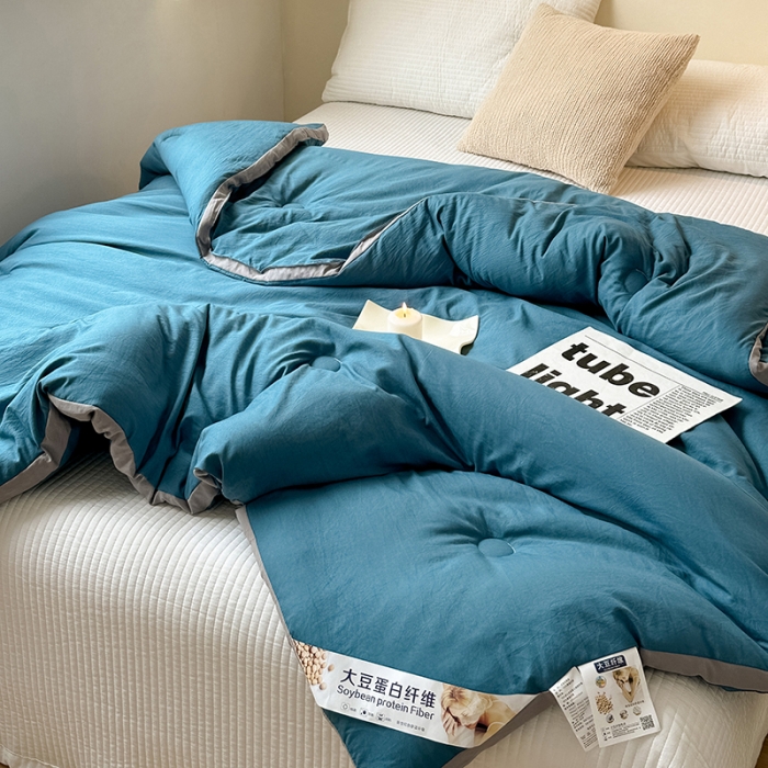 91家纺网 家纺一手货源 找家纺 森林人 2023新款A类水洗棉立体大豆被 立体-宾利蓝