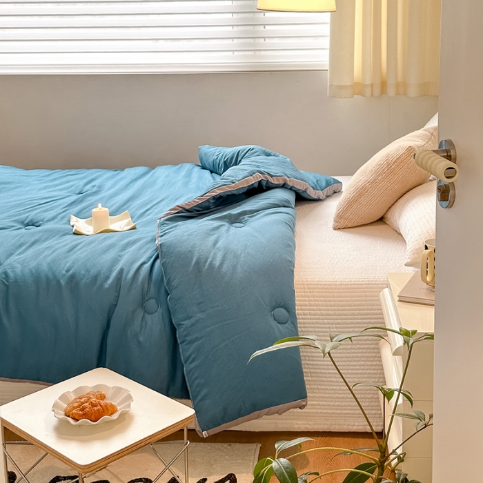 91家纺网 家纺一手货源 找家纺 森林人 2023新款A类水洗棉立体大豆被 立体-宾利蓝