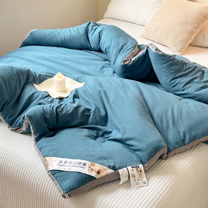 91家纺网 家纺一手货源 找家纺 森林人 2023新款A类水洗棉立体大豆被 立体-宾利蓝