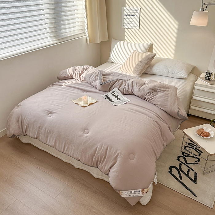 91家纺网 家纺一手货源 找家纺 森林人 2023新款A类水洗棉立体大豆被 立体-卡其