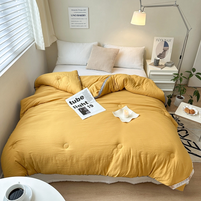 91家纺网 家纺一手货源 找家纺 森林人 2023新款A类水洗棉立体大豆被 立体-柠檬黄