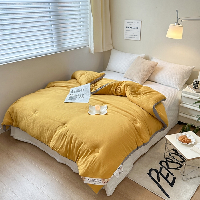 91家纺网 家纺一手货源 找家纺 森林人 2023新款A类水洗棉立体大豆被 立体-柠檬黄