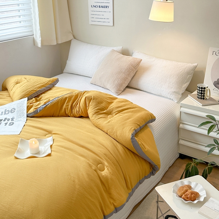 91家纺网 家纺一手货源 找家纺 森林人 2023新款A类水洗棉立体大豆被 立体-柠檬黄