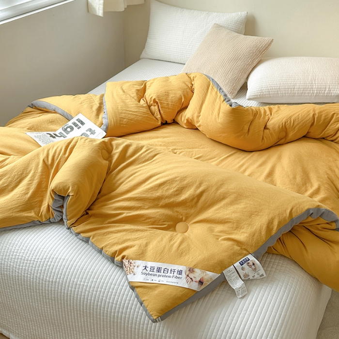 91家纺网 家纺一手货源 找家纺 森林人 2023新款A类水洗棉立体大豆被 立体-柠檬黄